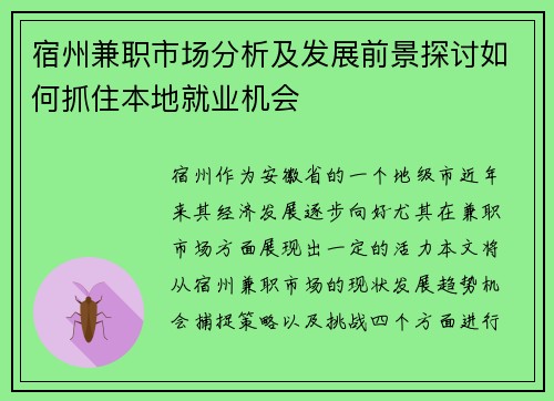 宿州兼职市场分析及发展前景探讨如何抓住本地就业机会